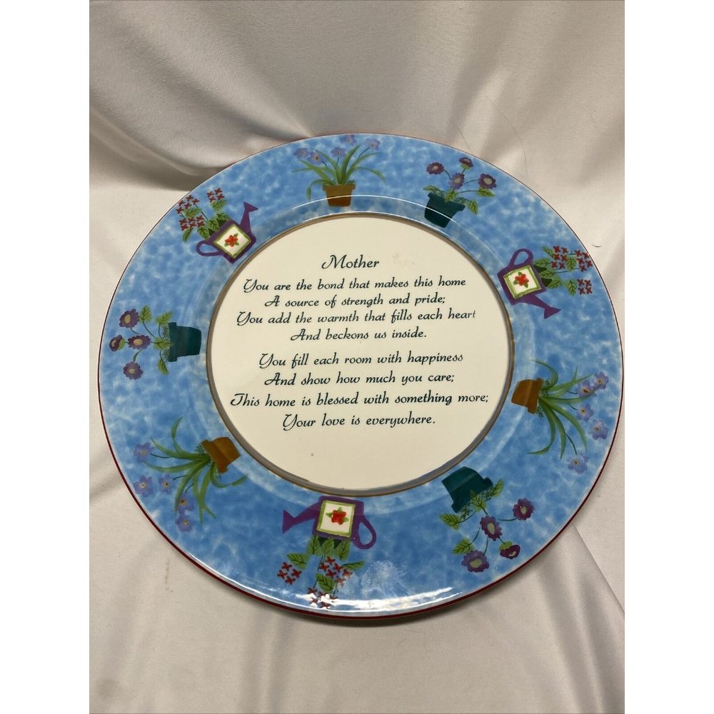 Mother Plate w/ Poem Flowers Gardening About Face 12" Blue Decorative Gift